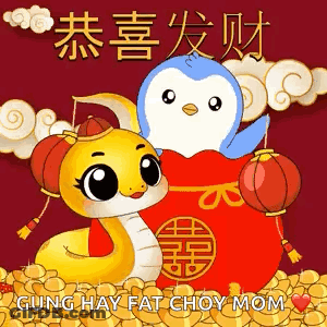 Snake And Penguin Sitting On Pile Of Gold GIF
