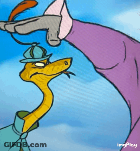 Snake In Hat Holding Feather GIF