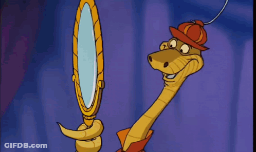 Snake Looking In Mirror Saying This Crown Gives Me A Feeling Of Power GIF