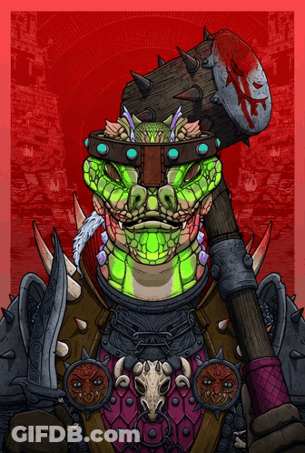 Snake With Sword And Bloody Club GIF