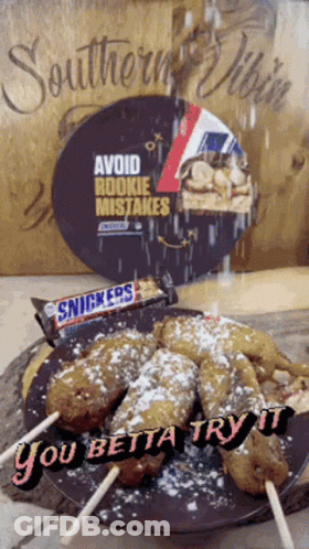 Snickers Bar And Plate With Powdered Sugar GIF