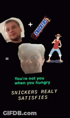 Snickers Bar Next To Man Face And Monkey D. Luffy GIF