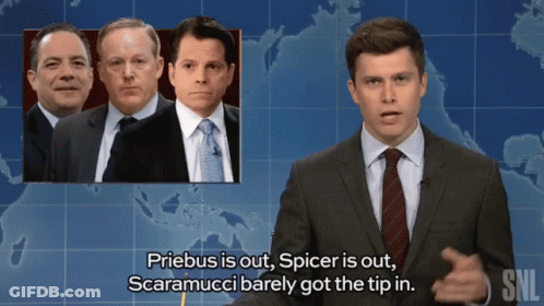 SNL Man In Suit Says Priebus Out Spicer Out Scaramucci GIF