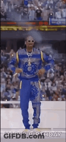 Snoop Dogg Dancing In Blue And Yellow Jersey GIF