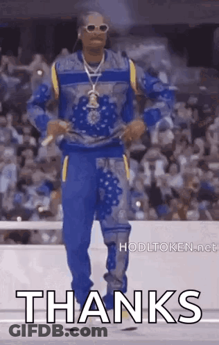 Snoop Dogg Dancing In Blue And Yellow Outfit GIF