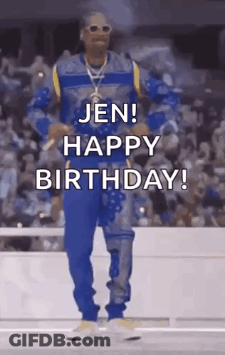 Snoop Dogg Is Dancing And Saying `` Jen ! Happy Birthday ! '' In Front Of A Crowd . GIF