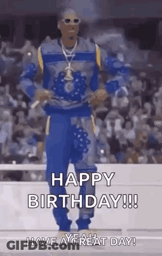 Snoop Dogg Is Dancing In Front Of A Crowd And Saying `` Happy Birthday ! '' GIF