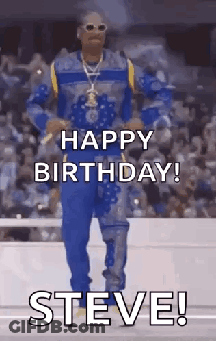 Snoop Dogg Is Dancing In Front Of A Crowd And Saying Happy Birthday To Steve . GIF