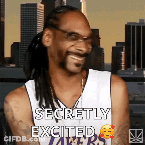 Snoop Dogg Is Laughing With The Words Secretly Excited Behind Him GIF