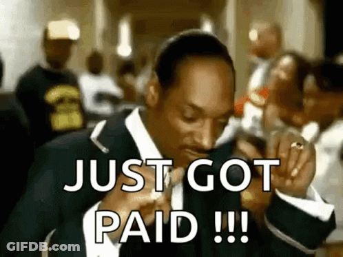 Snoop Dogg Is Smoking A Cigarette And Says `` Just Got Paid '' . GIF