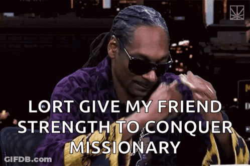 Snoop Dogg Is Wearing Sunglasses And A Purple Robe And Says ' Lort Give My Friend Strength To Conquer Missionary ' GIF