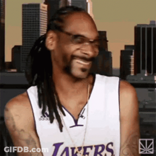 Snoop Dogg Smiling In Lakers Jersey GIF