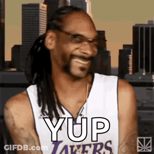 Snoop Dogg Smiling In Lakers Jersey With Glasses GIF