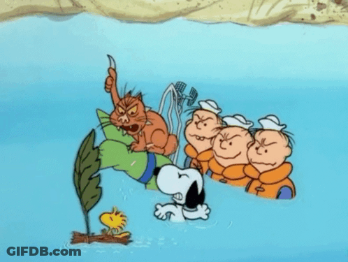 Snoopy And Cartoon Characters Swimming GIF