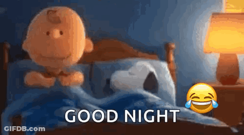 Snoopy And Charlie Brown Are Laying In A Bed With The Words Good Night Written Above Them . GIF
