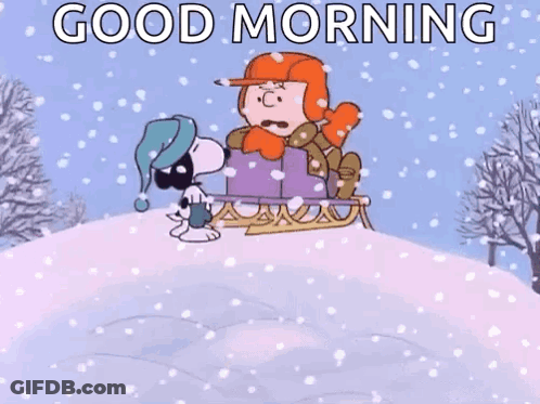 Snoopy And Charlie Brown Are Sitting On A Sled In The Snow And Wishing Everyone A Happy Winter . GIF