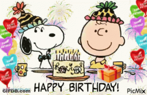 Snoopy And Charlie Brown Celebrating Birthday GIF