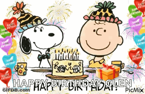 Snoopy And Charlie Brown Celebrating Birthday GIF