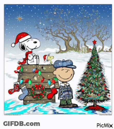 Snoopy And Charlie Brown Decorating Christmas Tree GIF