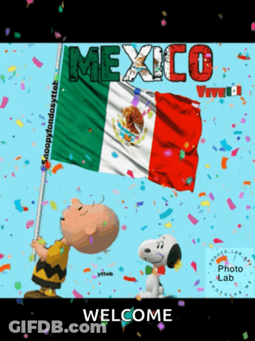 Snoopy And Charlie Brown Holding Mexico Flag GIF