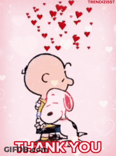 Snoopy And Charlie Brown Hugging Thank You GIF