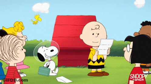 Snoopy And Charlie Brown In Front Of Red House GIF