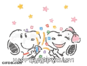 Snoopy And Charlie Brown Kissing And Holding Candy GIF
