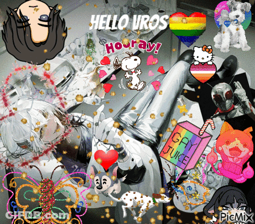 Snoopy And Hello Kitty Collage Saying Hello Uros GIF