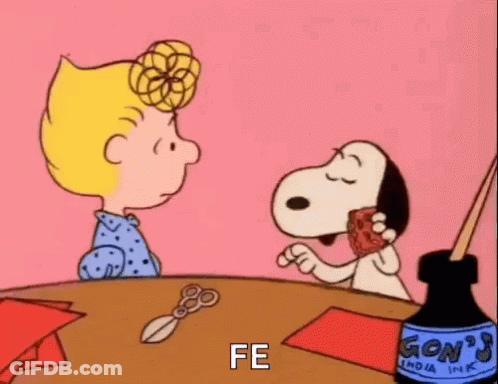Snoopy And Lucy At Table With Gon's India Ink GIF