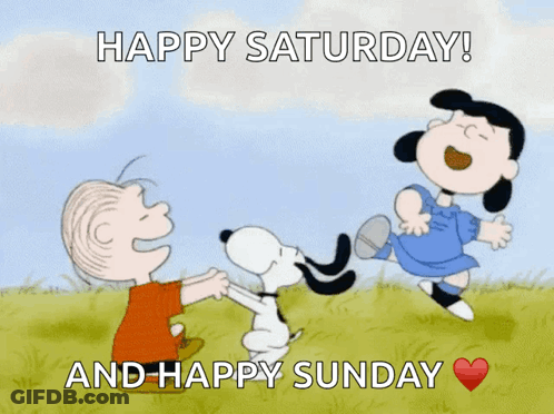 Snoopy And Lucy Dancing Happy Saturday Happy Sunday GIF