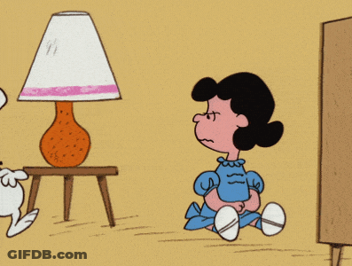 Snoopy And Lucy With Lamp Behind Them GIF