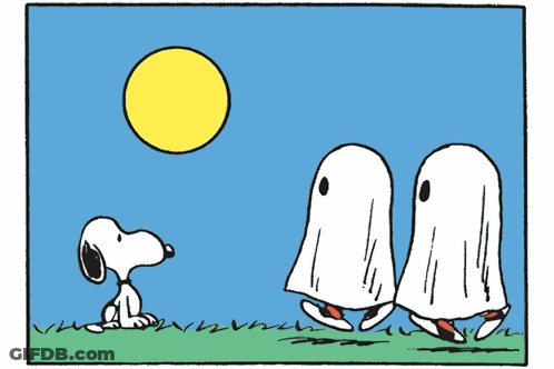Snoopy And Three Ghosts Saying Trick Or Treats GIF