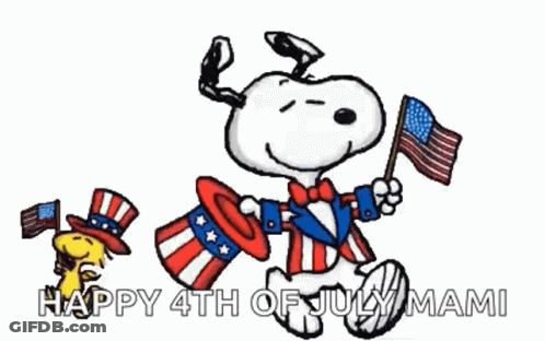 Snoopy And Woodstock Are Celebrating The Fourth Of July With A Red Background . GIF