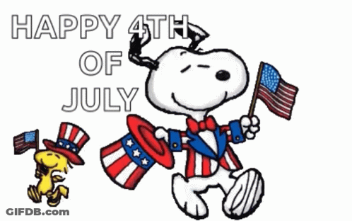 Snoopy And Woodstock Are Celebrating The Fourth Of July With Flags GIF