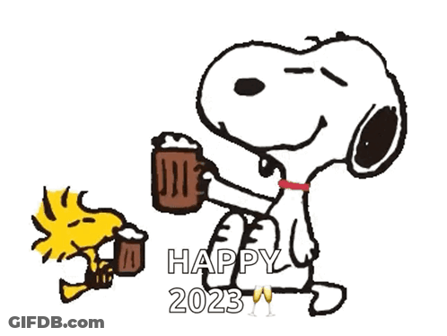 Snoopy And Woodstock Are Celebrating The New Year 'S Eve With A Glass Of Champagne GIF