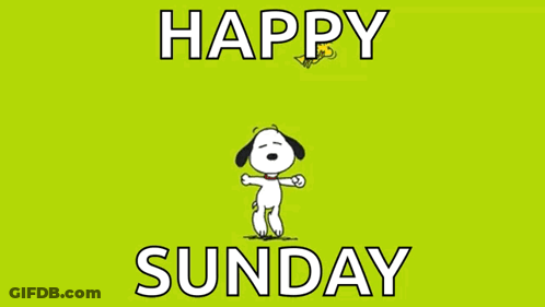 Snoopy And Woodstock Are Dancing On A Green Background With The Words Happy Sunday Below Them GIF