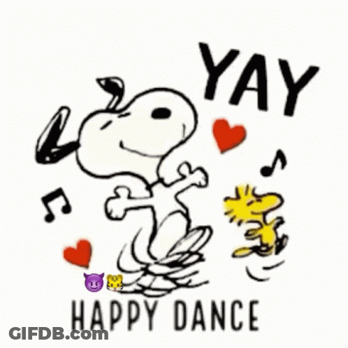 Snoopy And Woodstock Are Dancing Together On A White Background . GIF