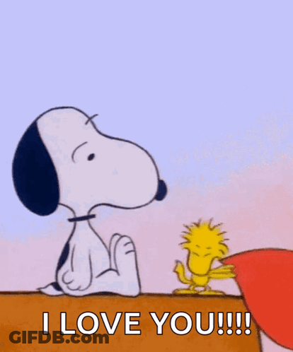 Snoopy And Woodstock Are Holding A Large Heart In Their Mouths . GIF