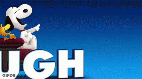 Snoopy And Woodstock Are Sitting On A Couch With The Word Ugh Behind Them GIF