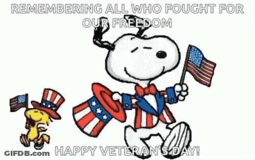 Snoopy And Woodstock Holding American Flags In Patriotic Hats GIF