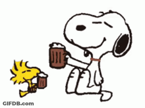 Snoopy And Woodstock Holding Coffee Mugs GIF
