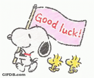 Snoopy And Woodstock Holding Good Luck Flag GIF