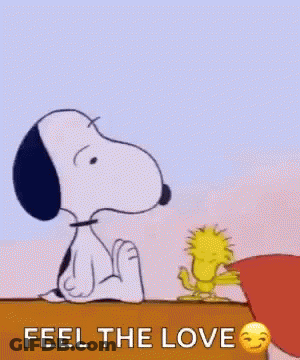 Snoopy And Woodstock Holding Heart In Front Of Faces GIF