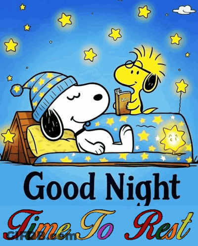 Snoopy And Woodstock Laying In Bed Good Night Time To Rest GIF