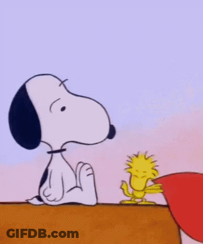 Snoopy And Woodstock Sitting On Bench GIF