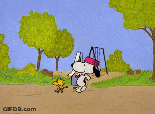Snoopy And Woodstock Walking Down A Road GIF