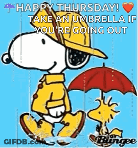 Snoopy And Woodstock Walking In Rain GIF