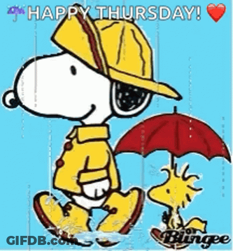 Snoopy And Woodstock Walking In Rain GIF