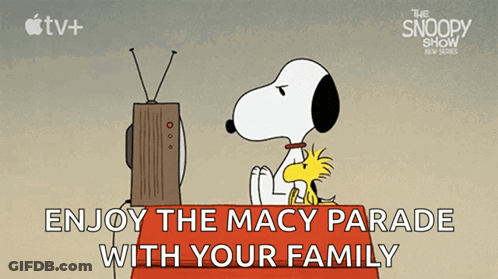 Snoopy And Woodstock Watching TV Enjoy Macy Parade GIF