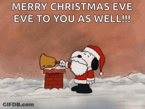Snoopy As Santa Blowing Bell On Christmas Eve GIF